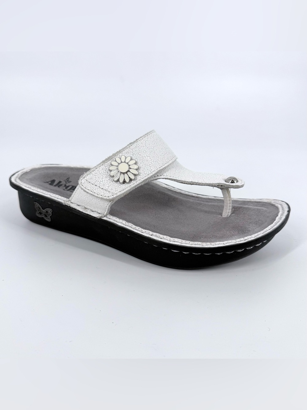 Alegria Carina Thong Sandals White Leather Adjust Strap Womens Size EU39 US 9